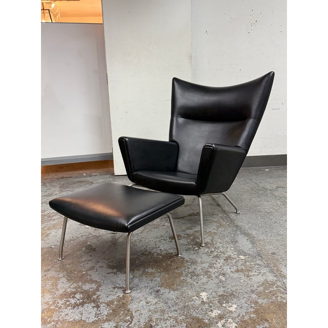 Black Hans Wegner for Carl Hansen & Son Thor Black Leather Ch445 Lounge Chair & Ch446 Footrest Set For Sale - Image 8 of 11