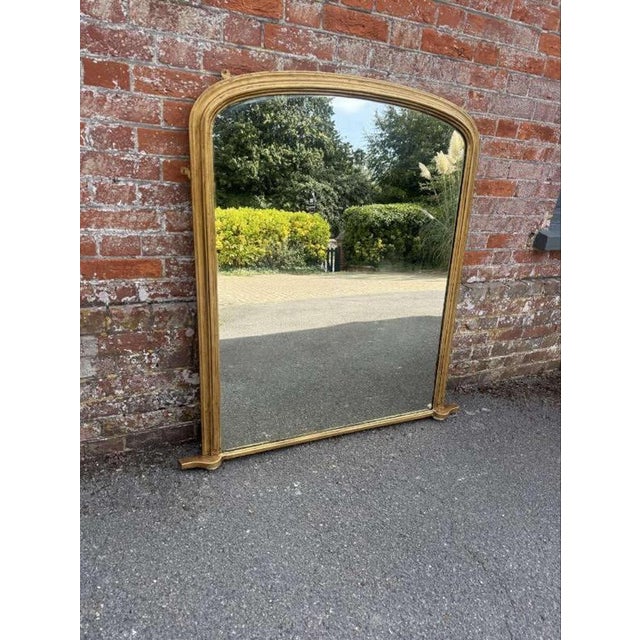 Large Antique 19th Century English Carved Gilt Wood and Gesso Arched Top Overmantle Mirror For Sale - Image 6 of 7