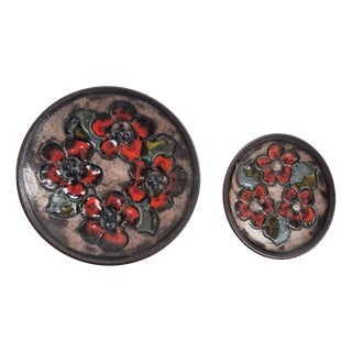 Vintage 717 Ceramic Plates with Flowers from Ruscha, Germany, 1970s, Set of 2 For Sale