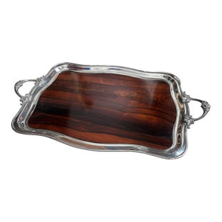Silverplate and Rosewood Serving Tray, Hallmarked For Sale
