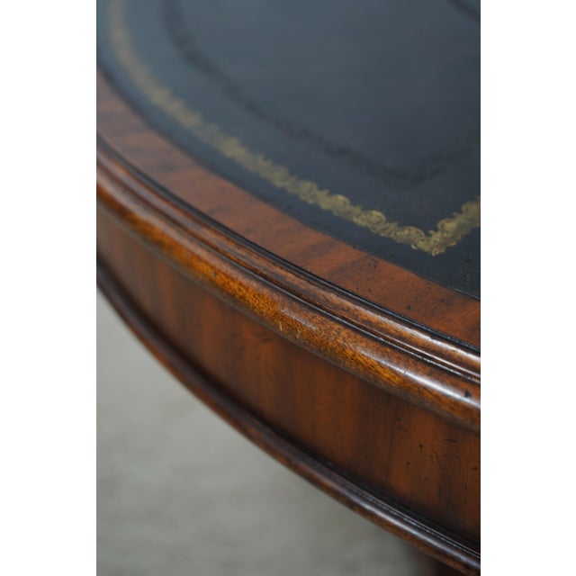 1990s Maitland Smith Round Mahogany Leather Top Center Table For Sale - Image 11 of 18