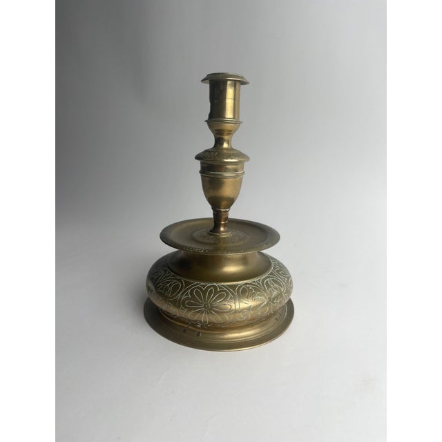 17th Century Nuremberg Brass Bell Form Engraved Candlestick For Sale - Image 4 of 11