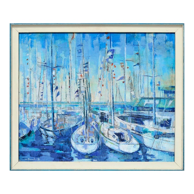Harbor in Blue - Abstracted Landscape by Martha Scurlock For Sale