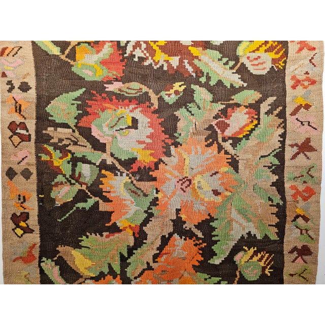 Vintage Caucasian Karabagh Kilim Runner, Handwoven Wool, Allover Floral Pattern, Brown & Tan, 5x11 For Sale - Image 14 of 16
