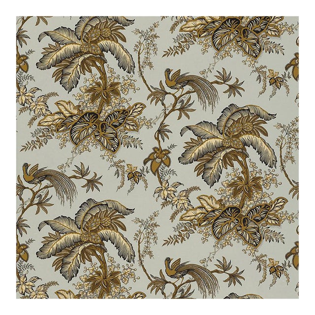 Sample - Schumacher Coconut Grove Wallpaper in Aqua & Tan For Sale