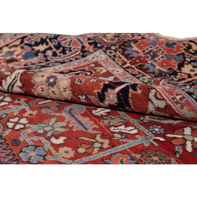 1920s Antique Red Heriz Persian Handmade Wool Rug For Sale - Image 5 of 11