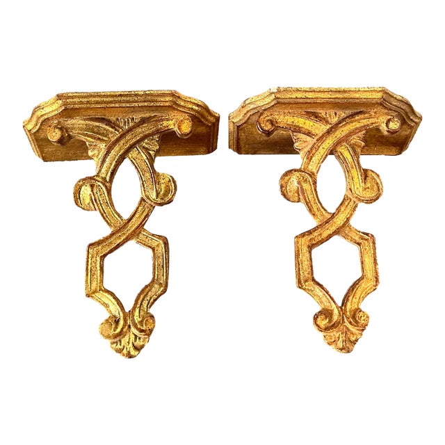 Vintage Italian Gilt Wall Brackets - A Pair For Sale