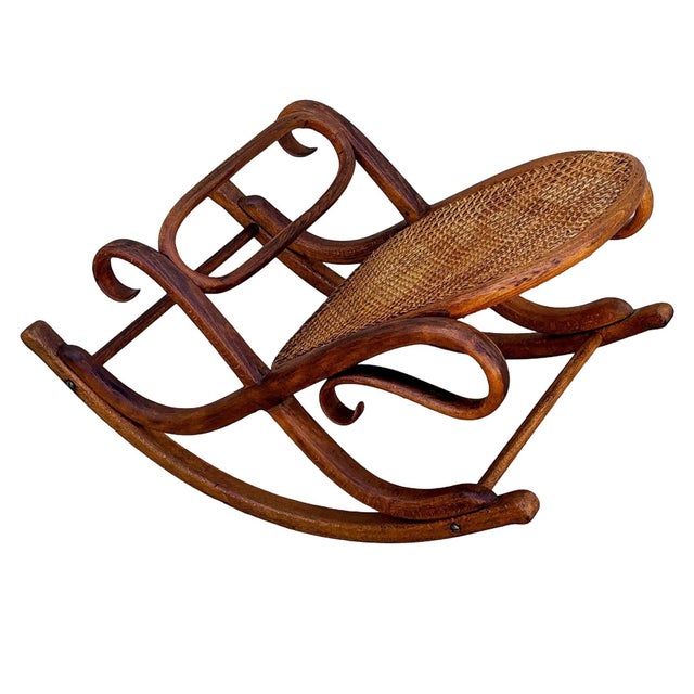1900 - 1909 1900-1909 Vienna Secession Bent Oak & Cane Rocking Foot W/ Bolt Stool by Thonet No.7001 For Sale - Image 5 of 8