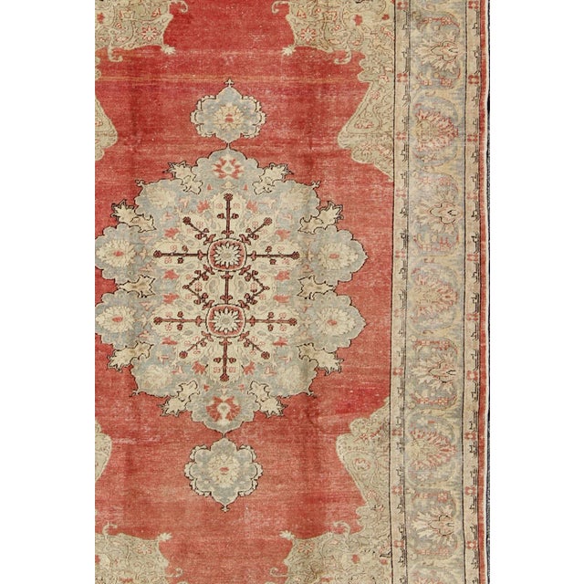 Classic Antique Sivas Rug Turkish in Medallion Design With Coral Red Field & Light Green Sub-Geometric Medallion Turkish...