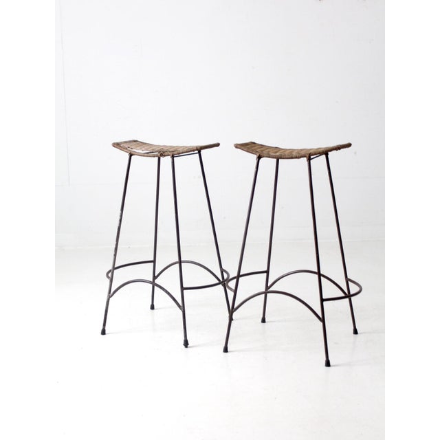 Brown Arthur Umanoff Style Bar Stools Pair For Sale - Image 8 of 11