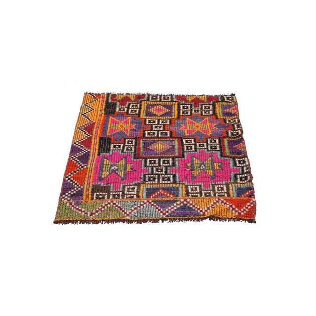 Handwoven vintage embroidered kilim rug from Denizli region of Turkey. Approximately 50-60 years old. Handwoven vintage...