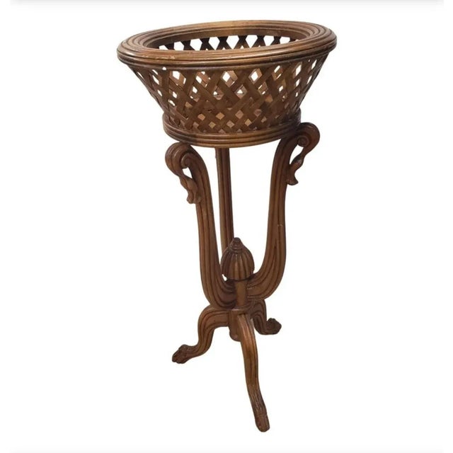 Tan 1970s Vintage Carved Fruitwood Tripod Planter on Stand For Sale - Image 8 of 8