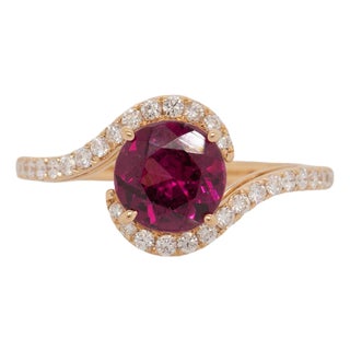 1.4cts Purple Garnet Ring With Natural Diamonds Accents: Solid 14k Gold, 7mm For Sale