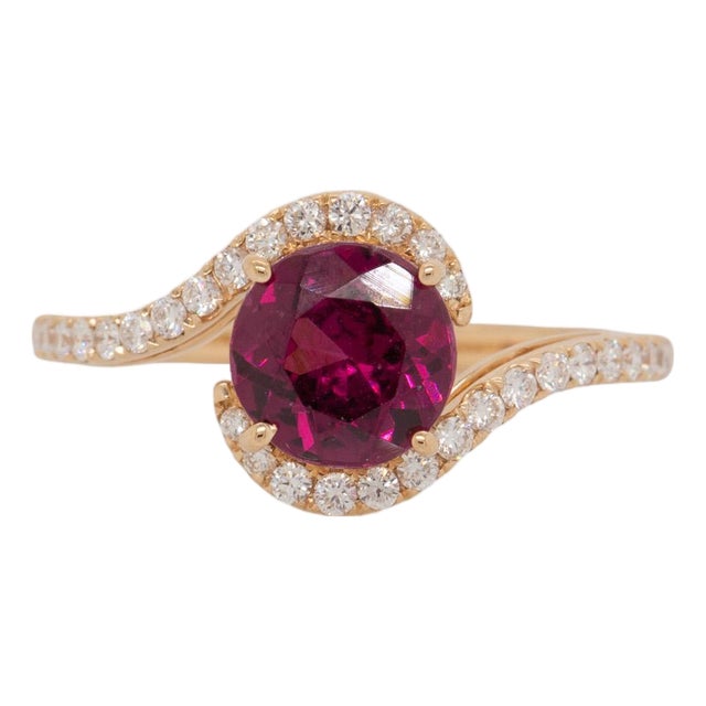 1.4cts Purple Garnet Ring With Natural Diamonds Accents: Solid 14k Gold, 7mm For Sale