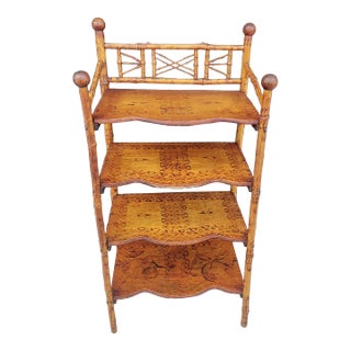 Vintage Four Tier Scorched Bamboo Shelf Classic For Sale