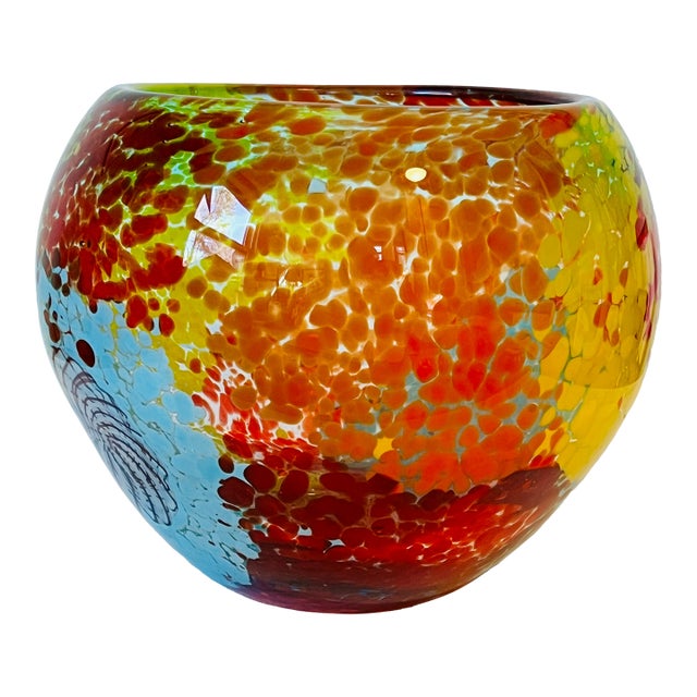 Contemporary Dale Tiffany Green and Sky Blue Art Glass Bowl For Sale