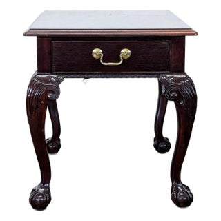 Vintage 1994 Thomasville Mahogany Chippendale End Table With Brass Pull For Sale