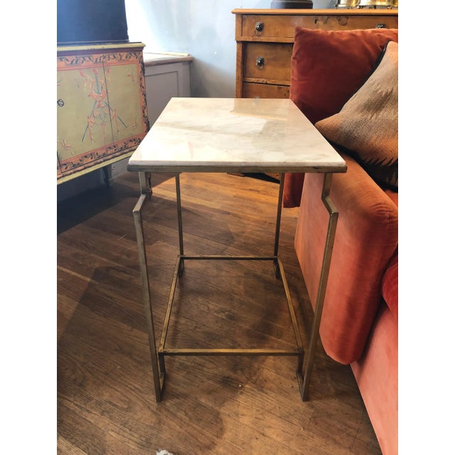 Art Deco Custom Designed Art Deco Style Gilt Metal & Tan Marble End Table For Sale - Image 3 of 5