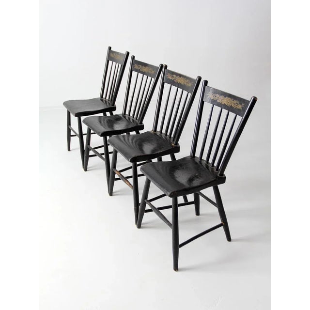 Antique Plank Seat Chairs - Set of 4 For Sale - Image 4 of 10