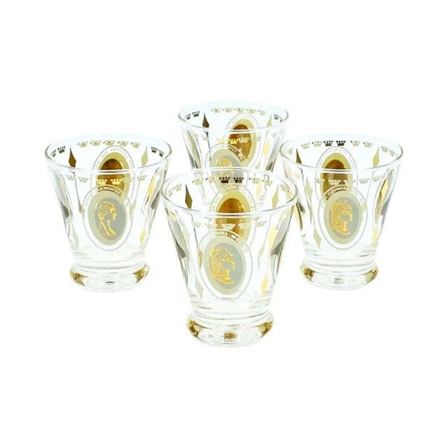 Vintage Mid-Century Cocktail Gold Royal Lady Portrait Cordial Shot Glasses- Set of 4 For Sale In Washington DC - Image 6 of 12
