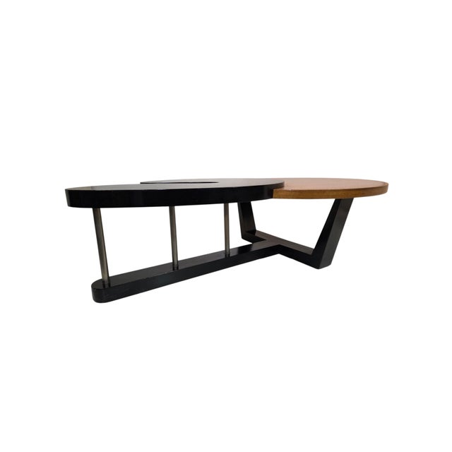 1960s Large Biomorphic Kidney Shaped Two-Tone Mahogany & Black Coffee / Cocktail Table For Sale - Image 5 of 18