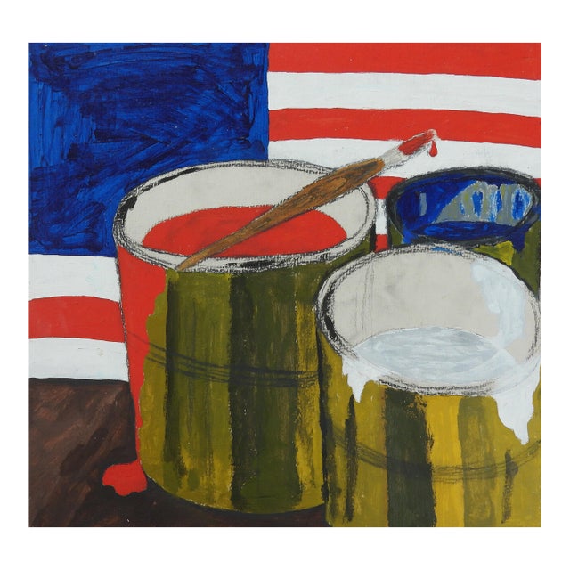 Contemporary Red White and Blue Flag Still Life Painting For Sale