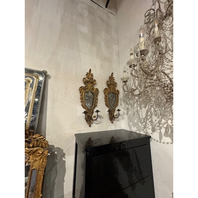 Wood Pair of 19th C. Italian Giltwood Sconces For Sale - Image 7 of 8