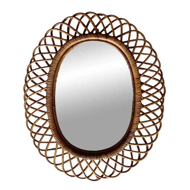 Tan Bamboo Mirror, 1950s For Sale - Image 11 of 11