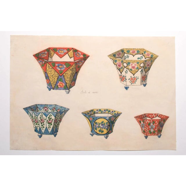Porcelain Vases'' is an original watercolor drawing on ivory-colorated paper by realized in 1880 ca. Anonymous Artist of...