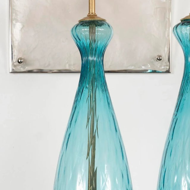 Vintage Pair of Pale Blue Murano Glass Lamps For Sale - Image 4 of 6