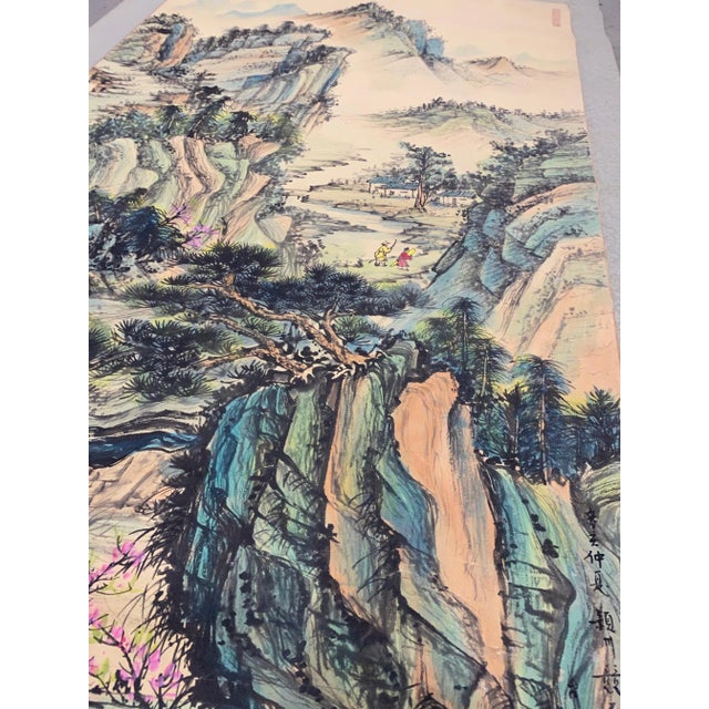 Mid 20th Century Mid 20th Century Hand Painted Chinese Hanging Scroll For Sale - Image 5 of 8