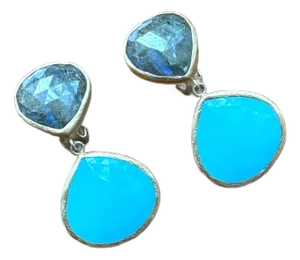 Coralia Leets Gold Trimmed Double Faceted Teardrop Earclips- 2 Pieces