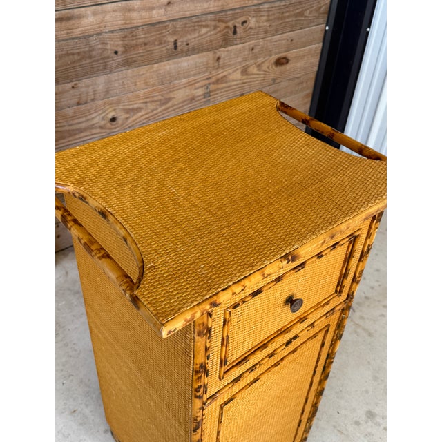 Vintage British Colonial Tortoise Rattan Cabinet With Drawer For Sale In Naples, FL - Image 6 of 12