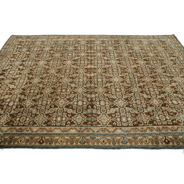 Brown Antique Malayer Wool Rug Handmade With Allover Pattern For Sale - Image 10 of 10