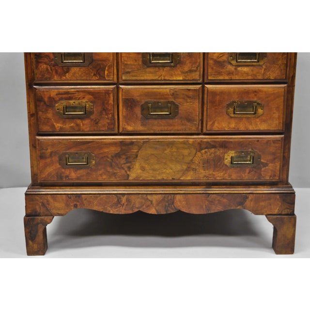 Mid 20th Century Vintage Italian Olive Wood Veneer Campaign Chest of Drawers Cabinet Side Table For Sale - Image 5 of 18