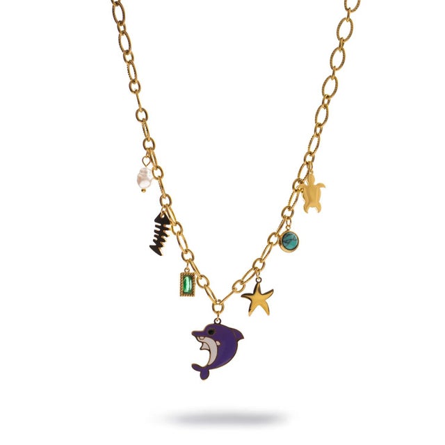 Dolphin & Sea Life Charm Choker Necklace For Sale - Image 4 of 6