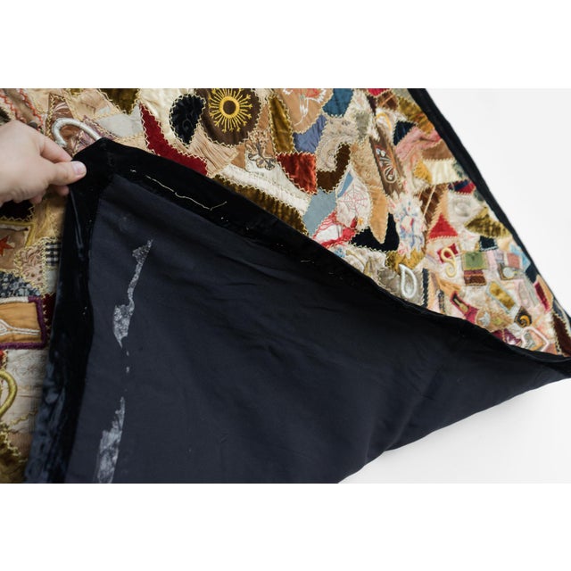 Antique Victorian Crazy Quilt, Hand Embroidered Silk and Velvet Patchwork Quilt, 19th Century For Sale - Image 18 of 18