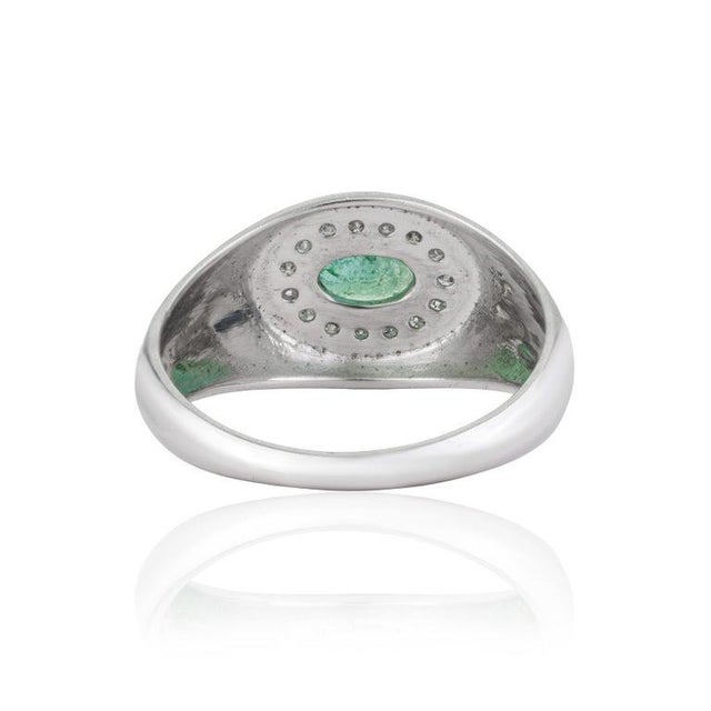 Emerald & Diamond Halo Statement Cocktail Ring in Sterling Silver, Size 7 For Sale - Image 4 of 12