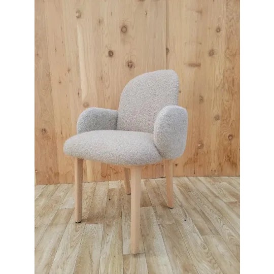 Dost Wood Base Accent Side Chair by Puik Newly Reupholstery in a Boucle For Sale In Chicago - Image 6 of 7