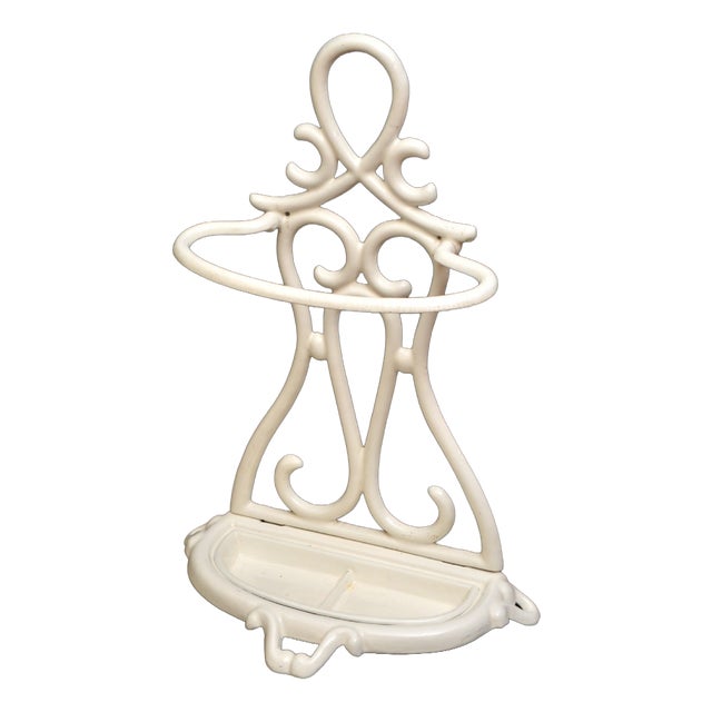 Art Nouveau French Umbrella Stand in Cast Iron with White Enamel Finish, 1900 For Sale