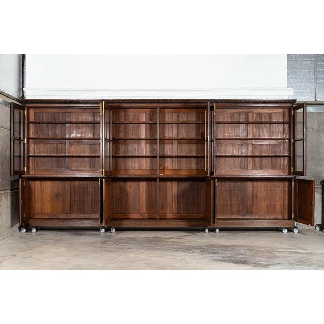 English Carved Oak Breakfront Glazed Bookcase, 1870s For Sale - Image 4 of 18