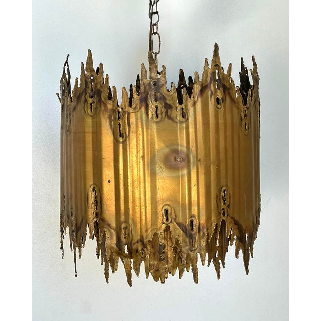 Late 20th Century Vintage Tom Greene Brutalist Torch Cut Brass Chandelier For Sale - Image 5 of 12