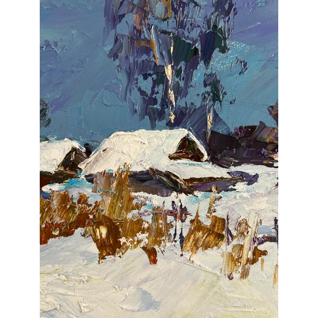 Paper Oil Painting Winter Snow-Covered Village Serdyuk Boris Petrovich For Sale - Image 7 of 11
