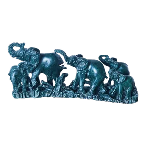 Vintage Hand Carved Verdite Sculpture Depicting Family of Six African Elephants