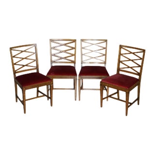 Swedish Walnut & Beech Wood Dining Chairs, Set of 4 For Sale