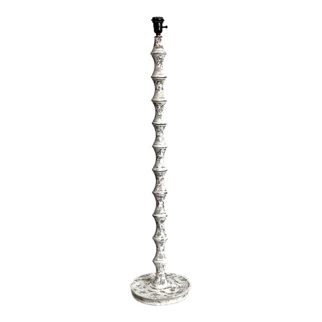 Vintage Boho Washed Bobbin Floor Lamp For Sale