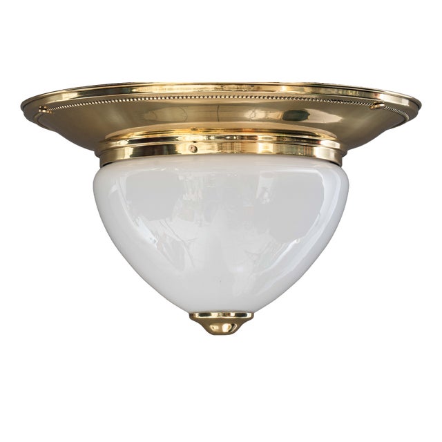 Large Art Deco Ceiling Lamp with Opal Glass Shade, Vienna, 1920s For Sale