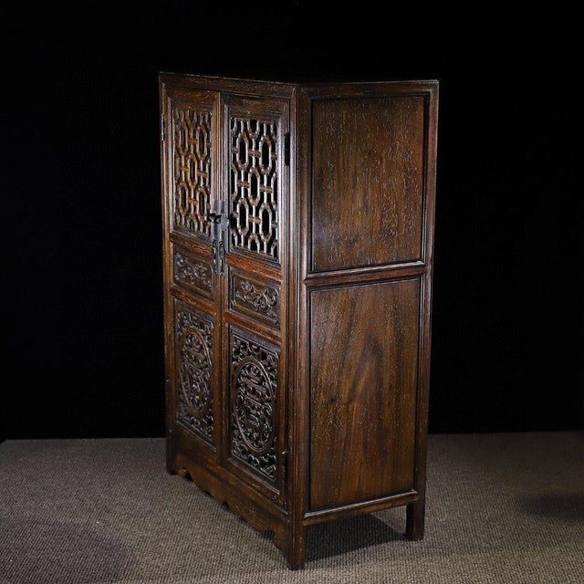 1990s 1990s Rosewood Curio Display Cabinet With Reticulated Doors, Two Drawers For Sale - Image 5 of 10