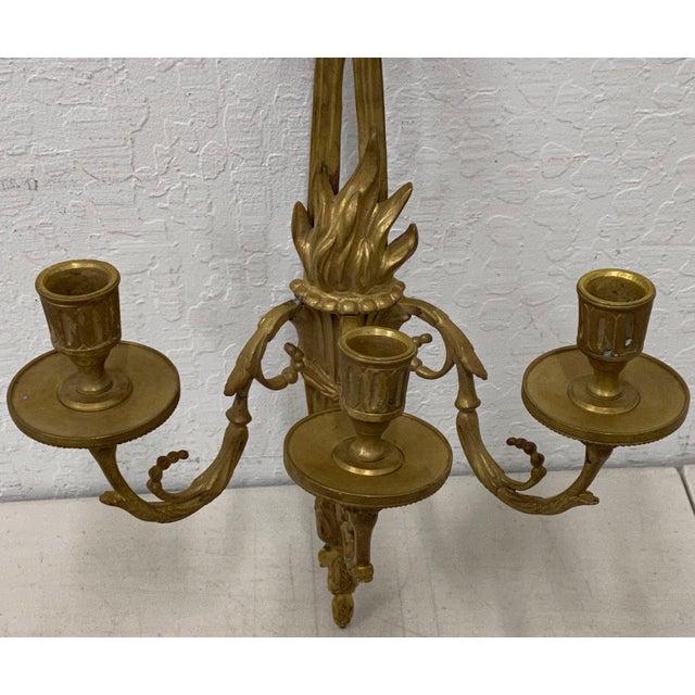 Pair Of Vintage Gilded Bronze Candle Holder Wall Sconces W