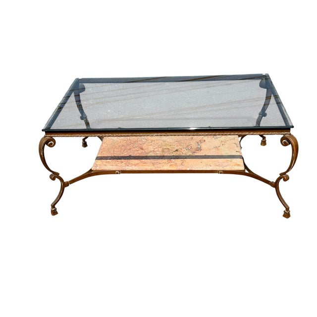 19c Style Bronze & Italian Marble Glass Top Cocktail Table For Sale - Image 4 of 4